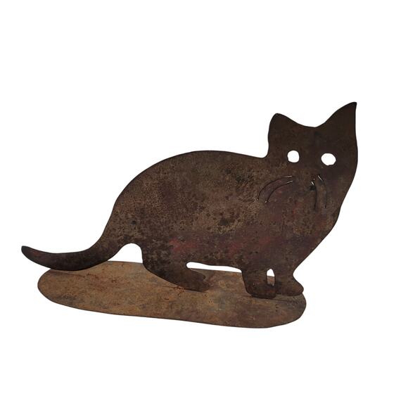 Metal Kitty Cat Sculpture Doorstop Book End Handcrafted Rustic Cutout Country - Picture 1 of 9